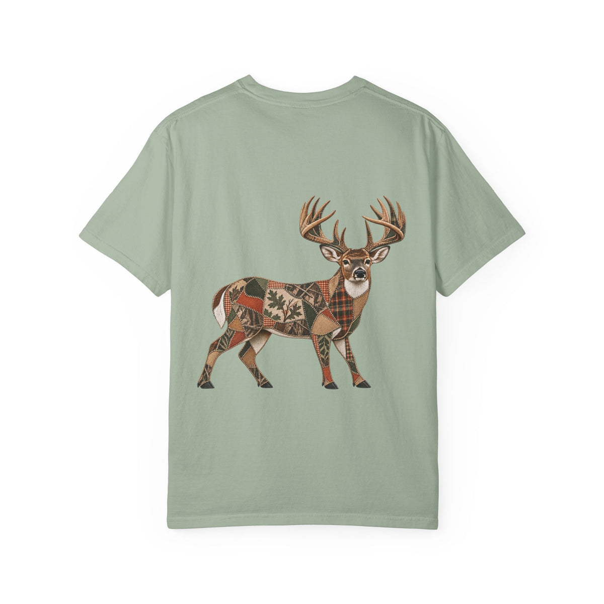 Faux Patchwork Whitetail Deer Shirt, Buck Hunting Tee, Rustic Deer Hunter Gift