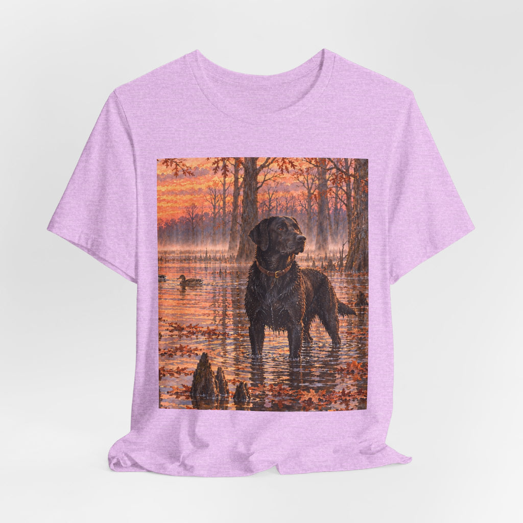 Sunset Bay Labrador Tee — Black Lab Dog Sunset Shirt