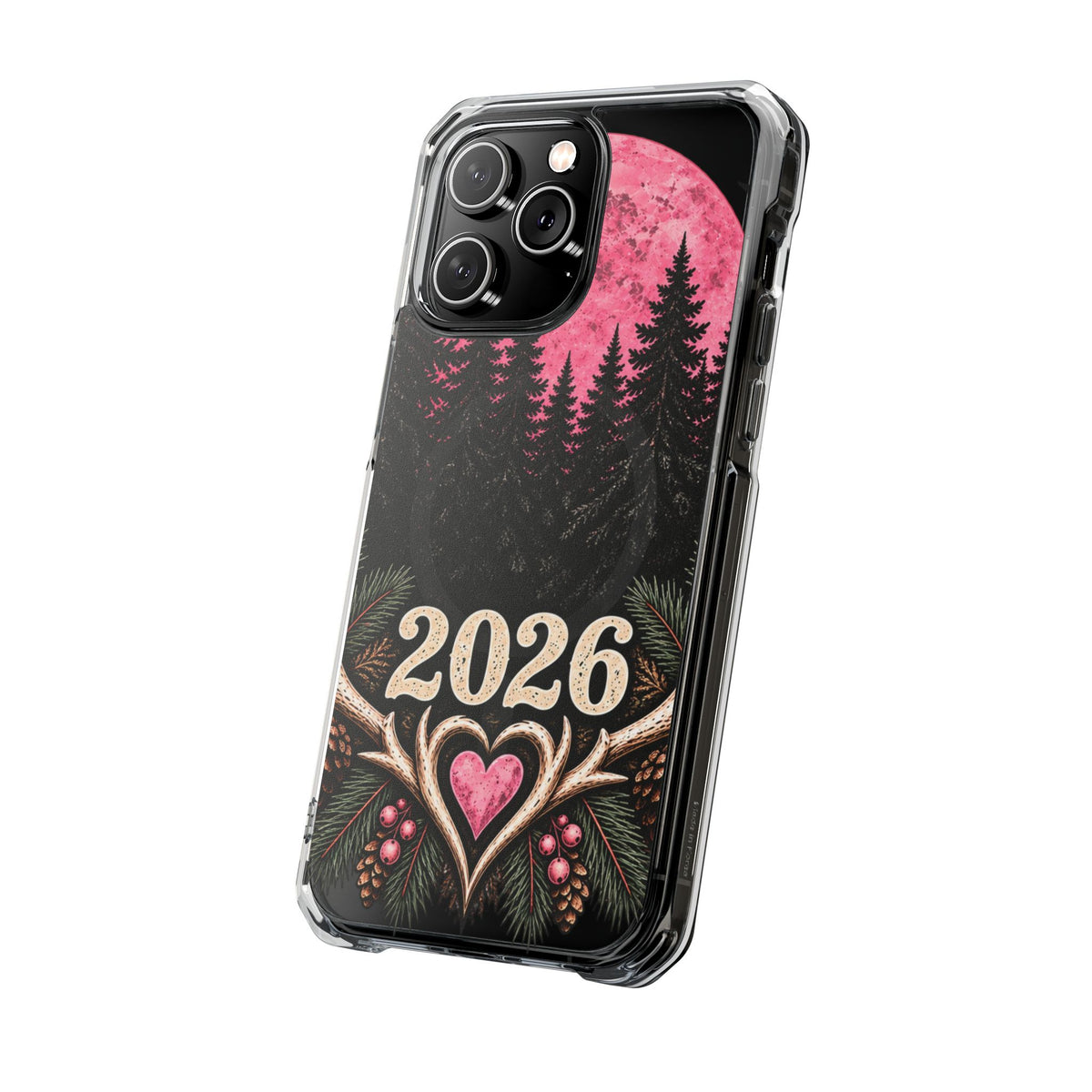 2026 Pink Moon Forest Phone Case — Clear Magnetic Protective Cover