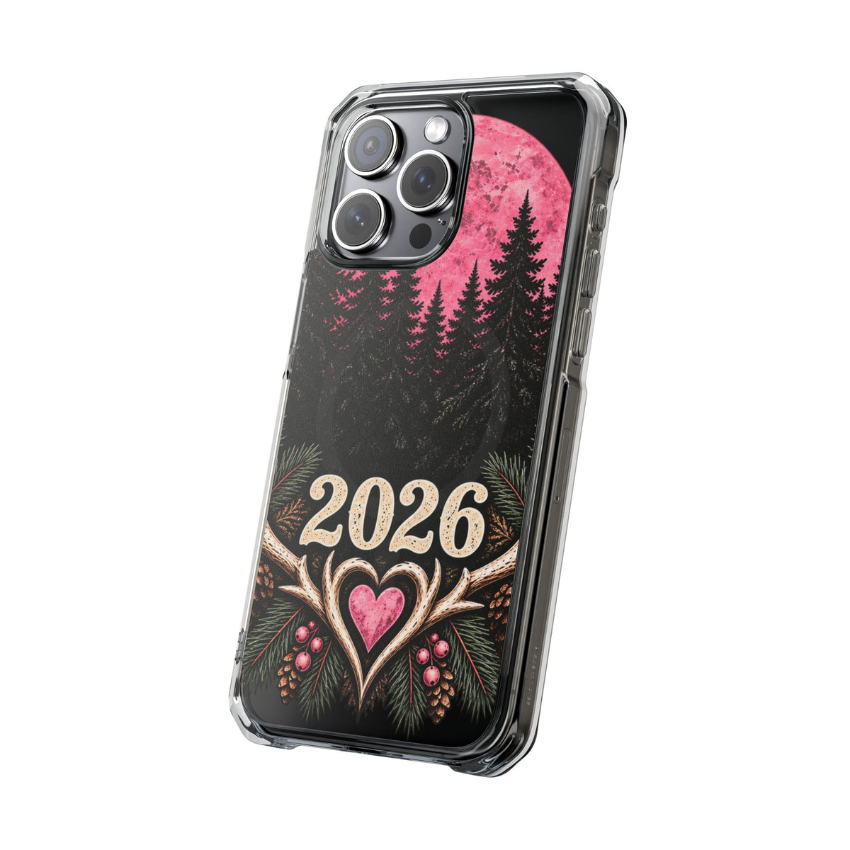 2026 Pink Moon Forest Phone Case — Clear Magnetic Protective Cover