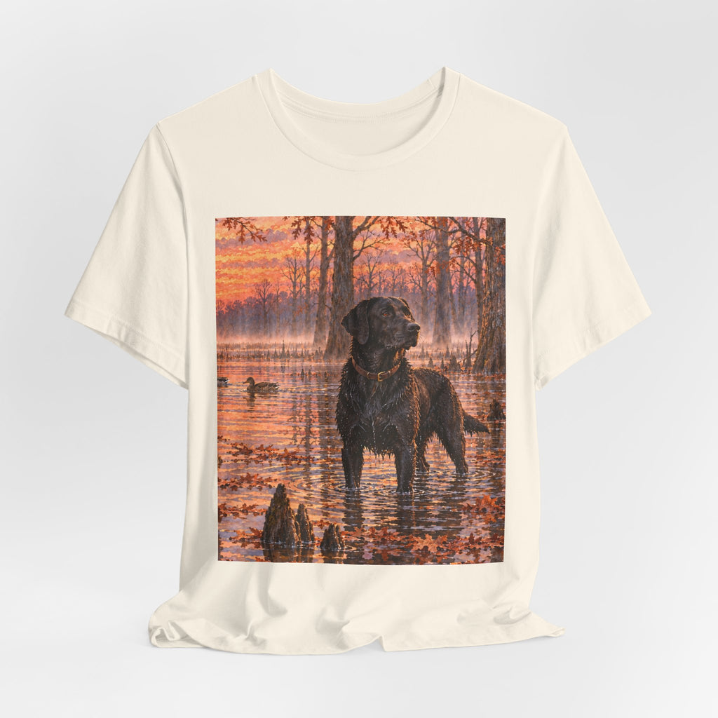 Sunset Bay Labrador Tee — Black Lab Dog Sunset Shirt