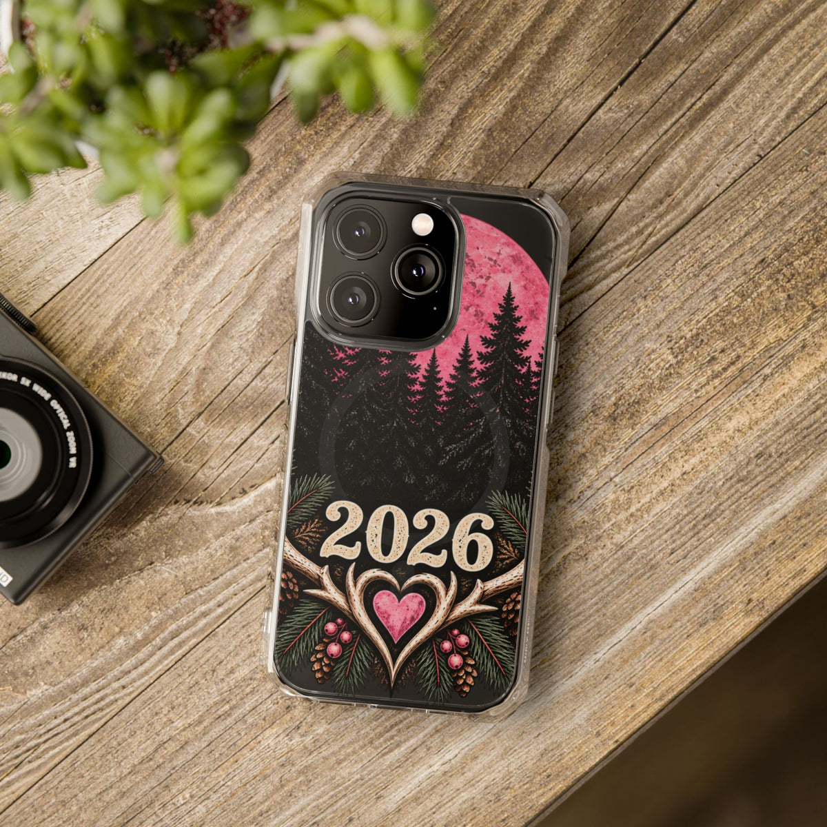 2026 Pink Moon Forest Phone Case — Clear Magnetic Protective Cover