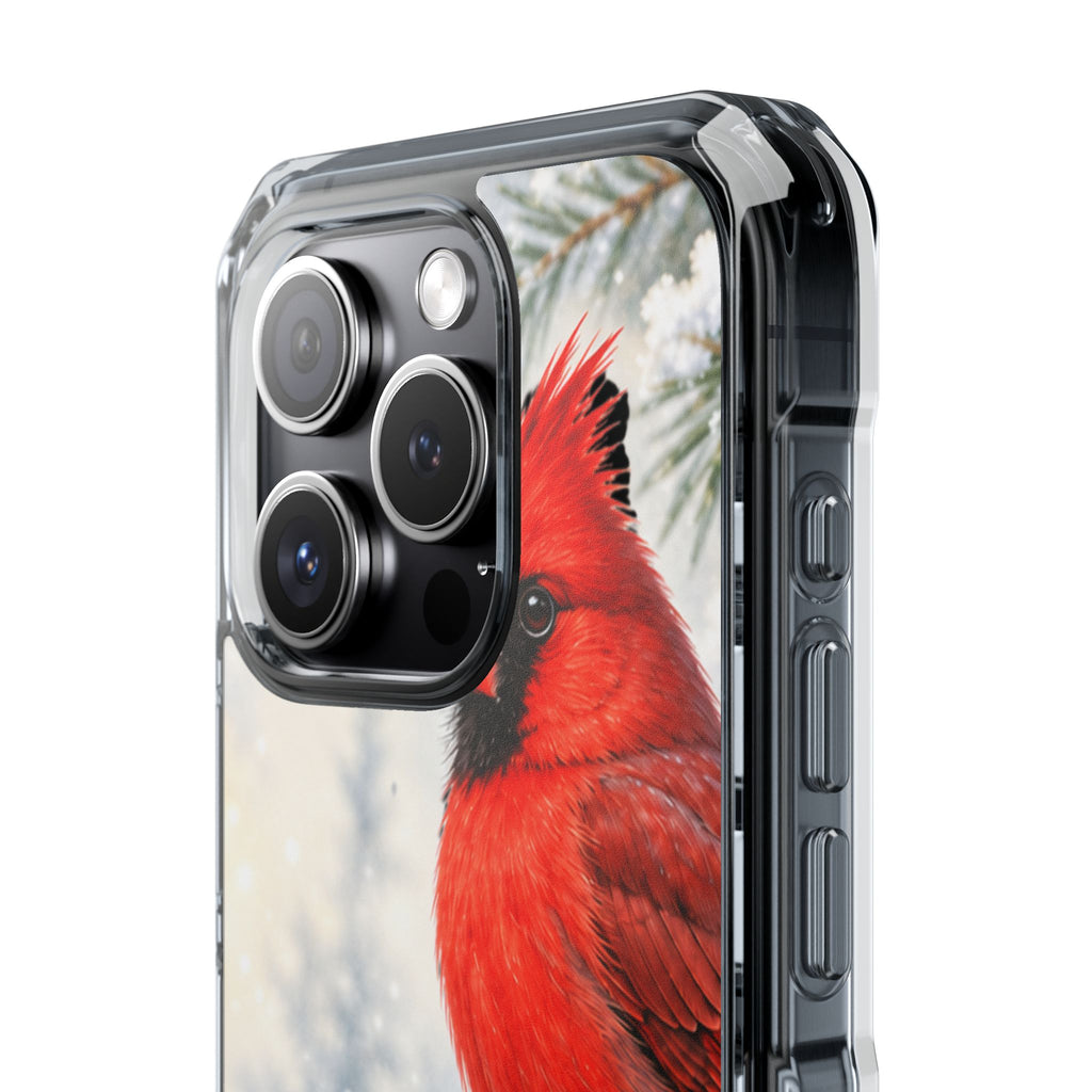 Clear Magnetic Phone Case — Winter Cardinal Scene