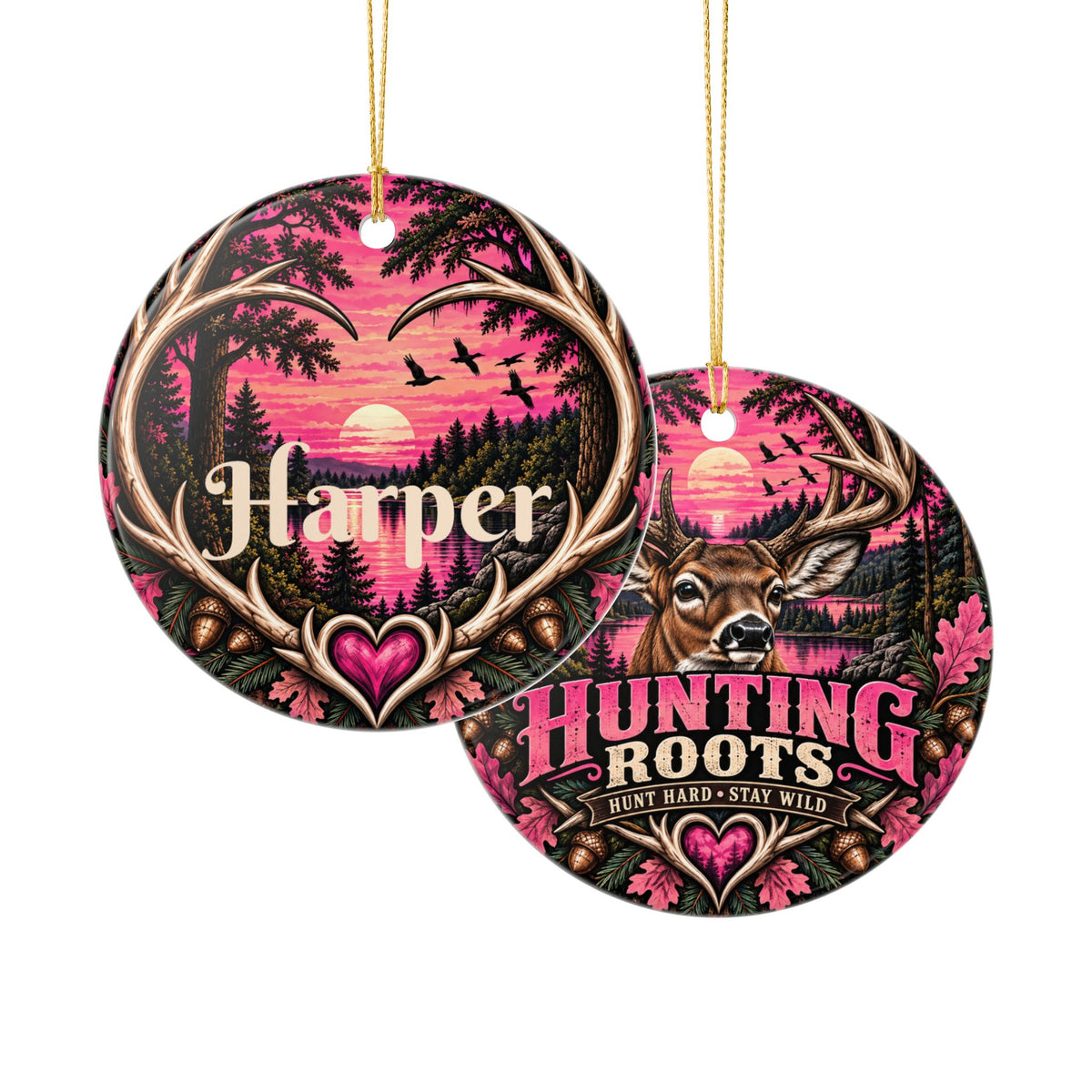 Personalized Southern Deer Hunter Ornament, Pink Whitetail Christmas Keepsake, Custom Name 2026 Gift