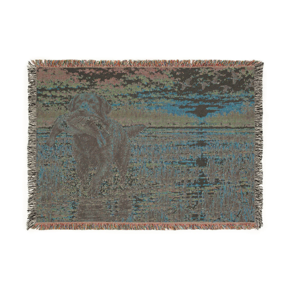 River Scenic Woven Blanket — Rustic Lake Bird Dog Pointer Landscape Throw