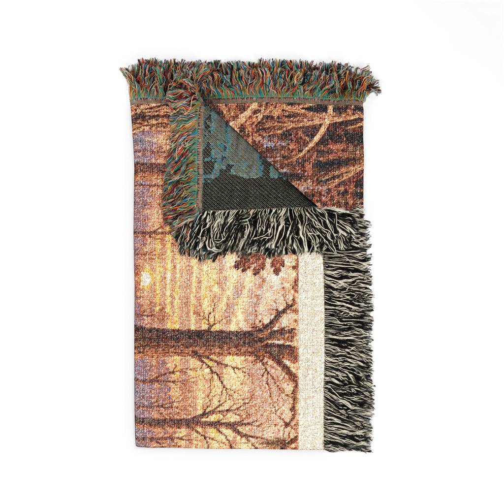 Autumn Lake Woven Blanket — Scenic Fall Landscape Throw