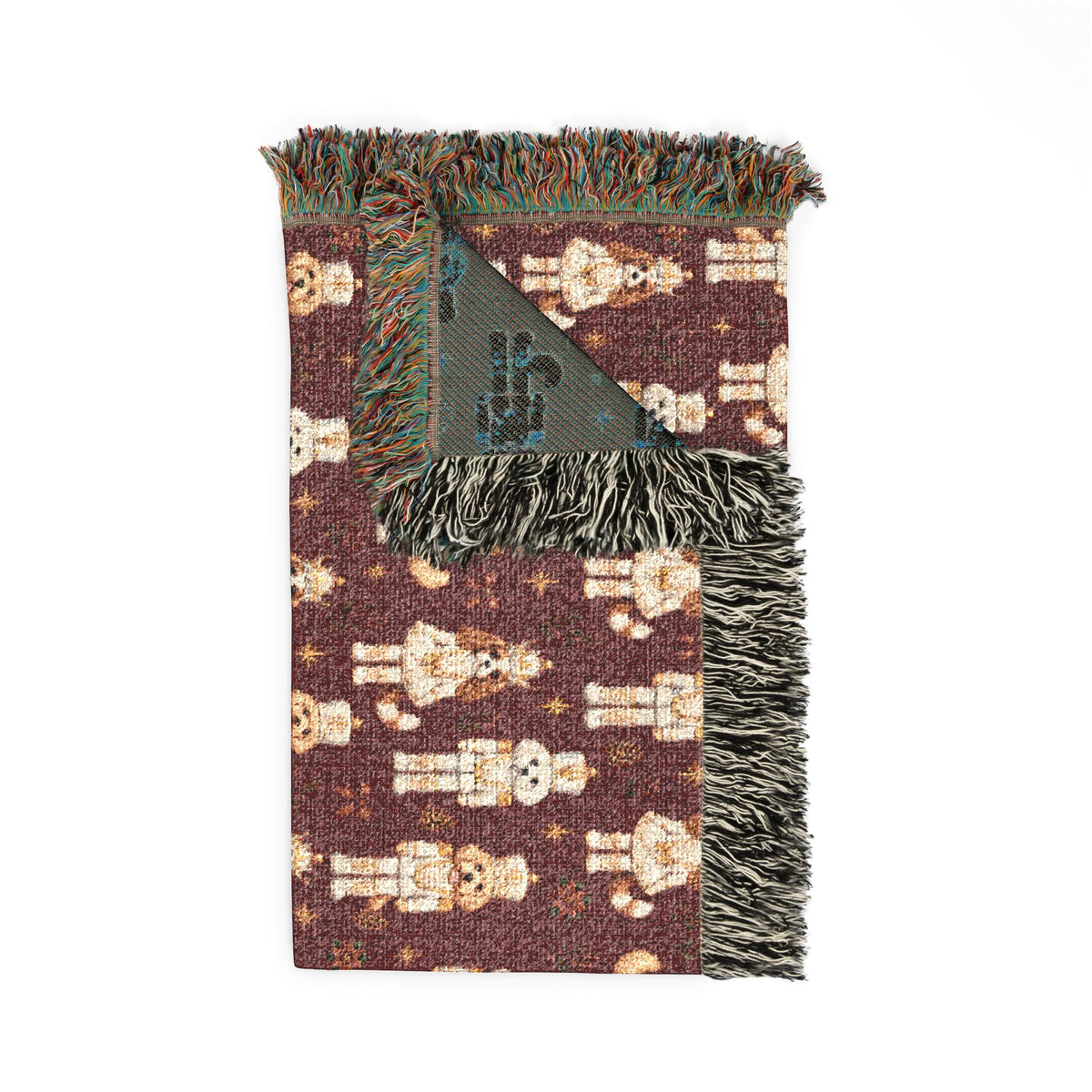 Dog Nutcracker Christmas Blanket - Maroon Woven Holiday Throw