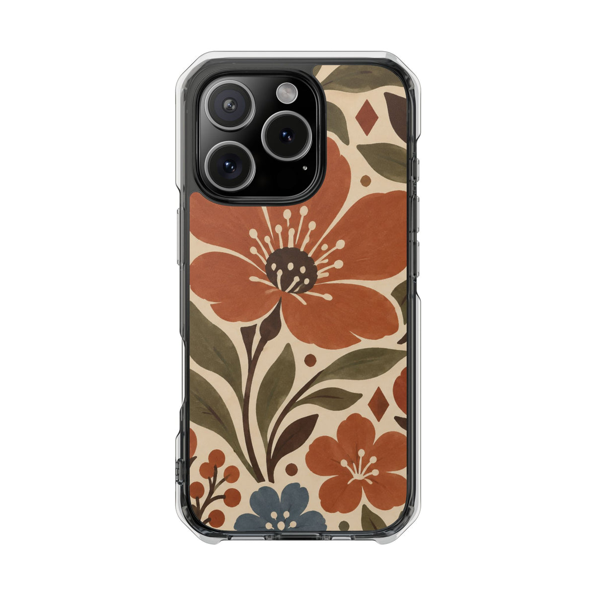 Clear Magnetic Phone Case Floral Pattern Protective Cover