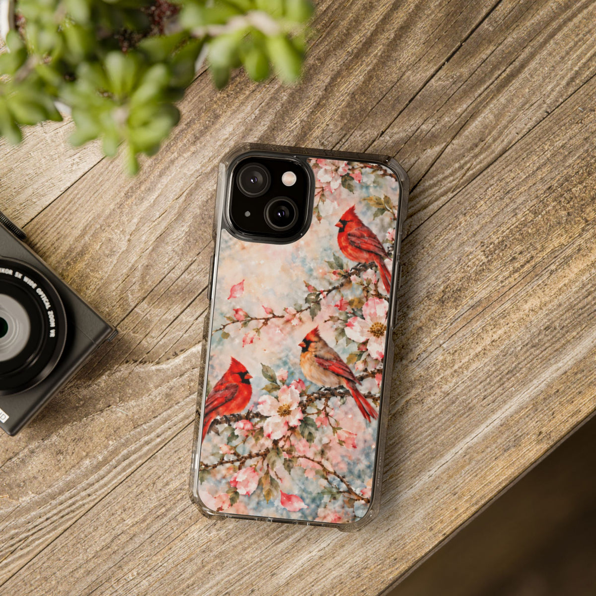 Clear Magnetic Phone Case — Cardinal Flock Scene