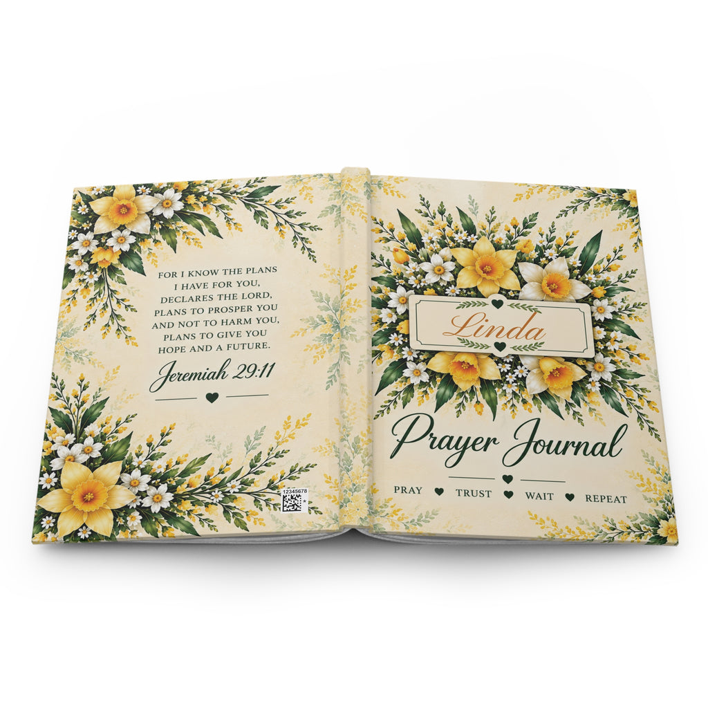 Personalized March Birth Flower Prayer Journal, Daffodil Christian Journal with Name, March Birthday Gift for Her, Bible Verse Journal