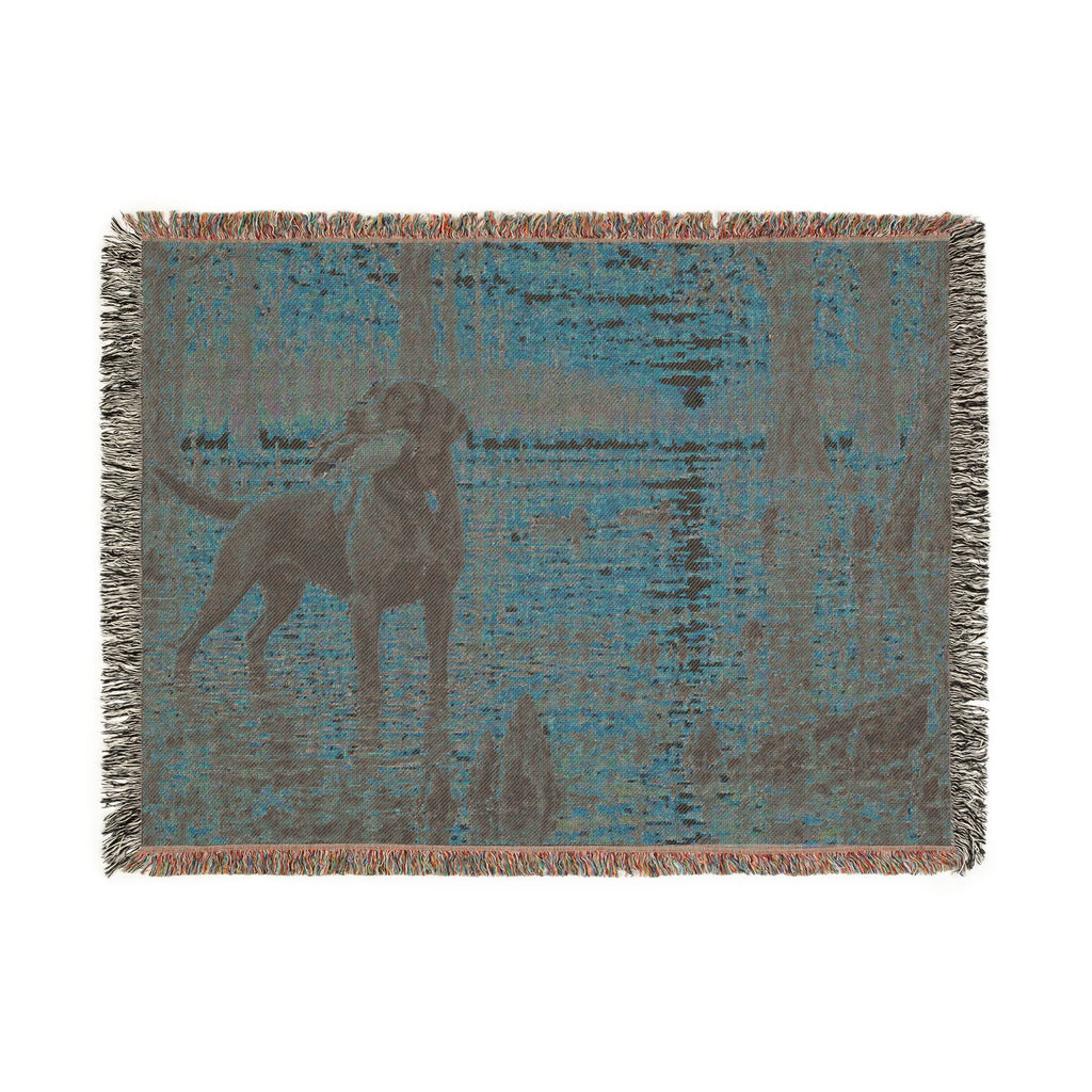 Sunset Wetlands Woven Blanket — Chocolate Lab with Duck Marsh Landscape Throw