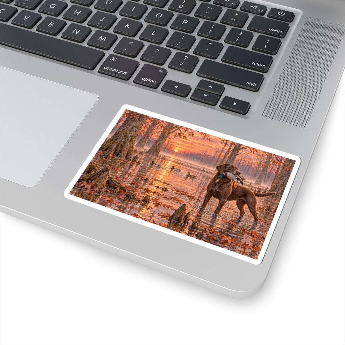Duck Hunting Labrador Sticker — Autumn Marsh Sunset Kiss-Cut Sticker