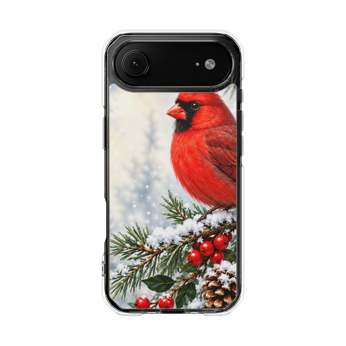 Clear Magnetic Phone Case — Winter Cardinal Scene