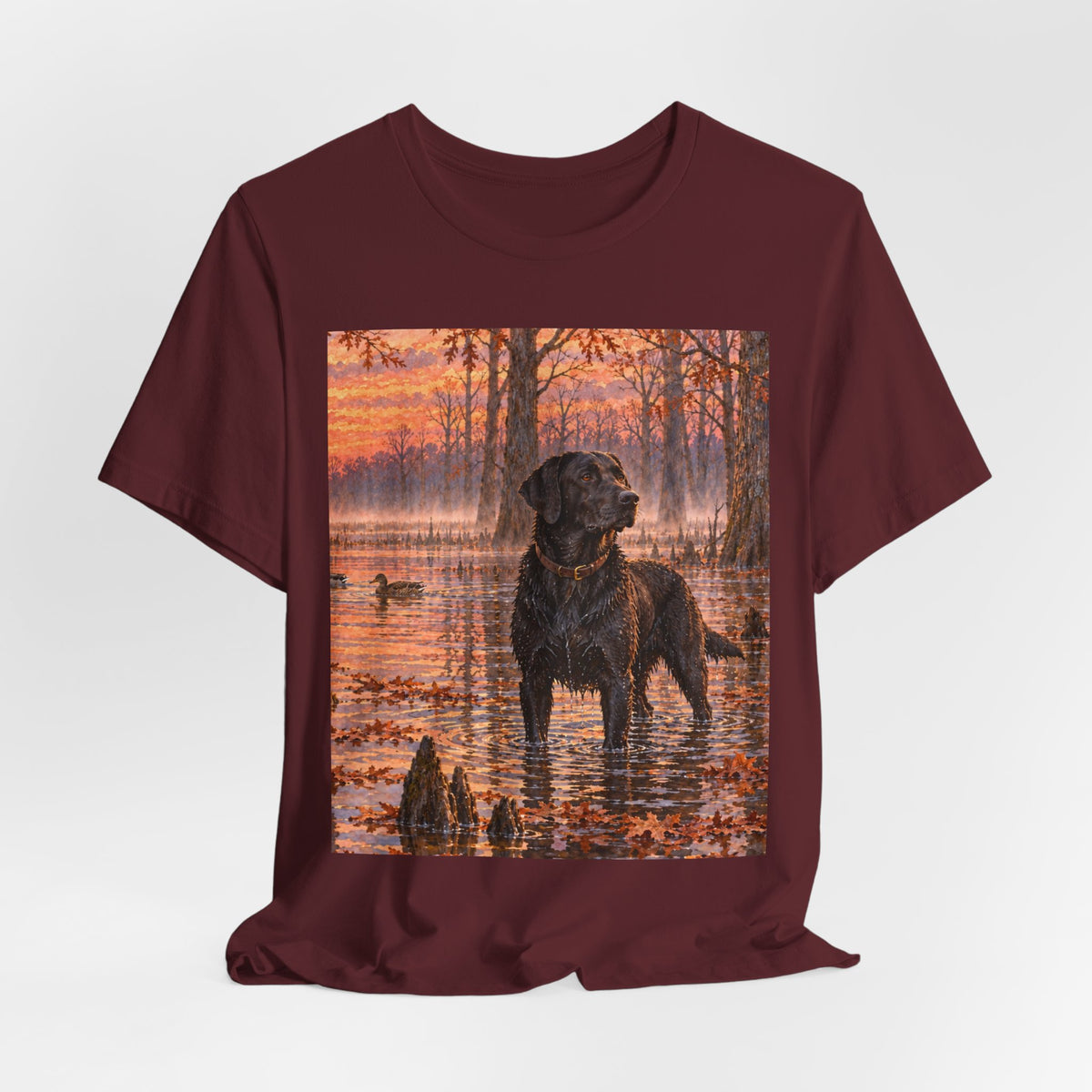 Sunset Bay Labrador Tee — Black Lab Dog Sunset Shirt