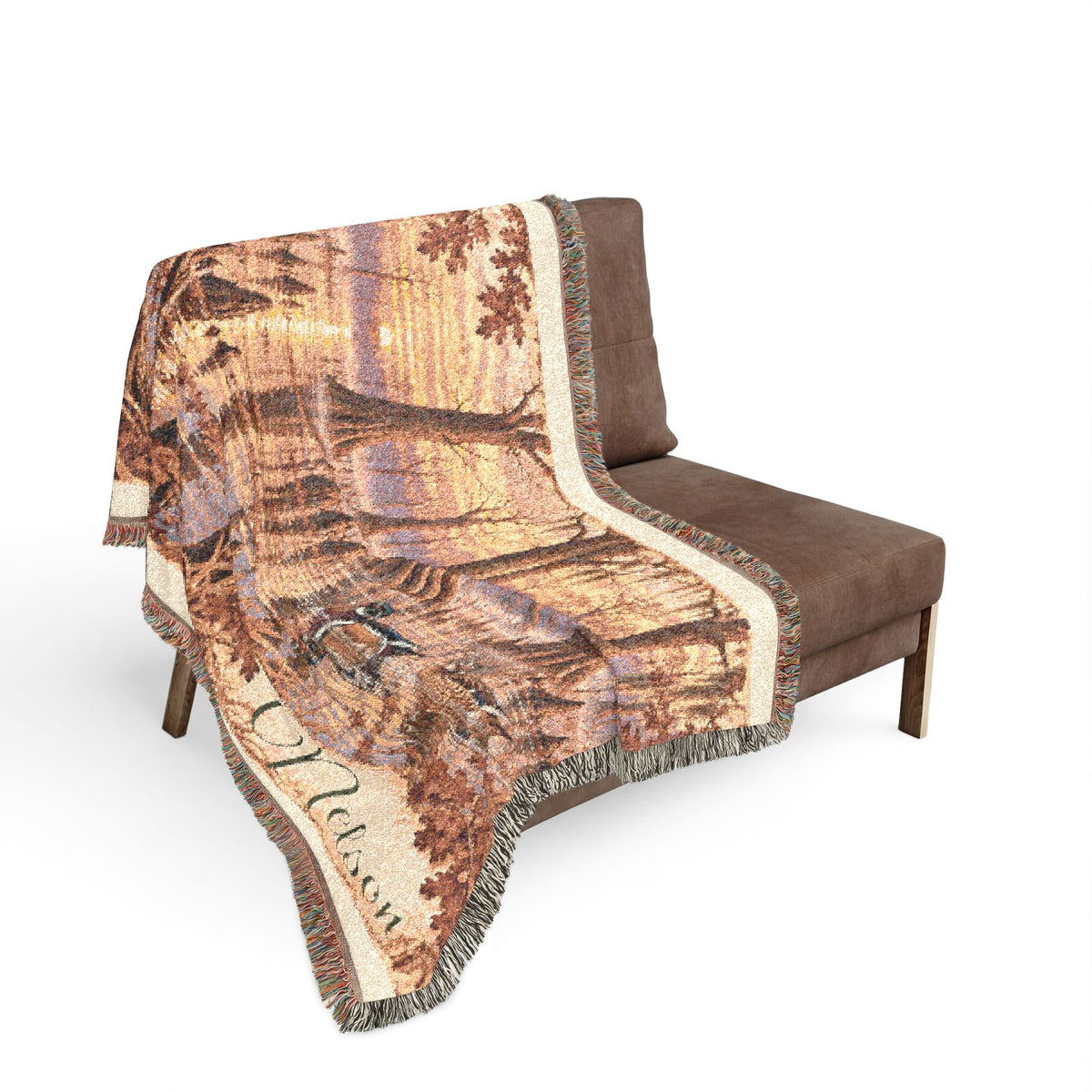 Autumn Lake Woven Blanket — Scenic Fall Landscape Throw