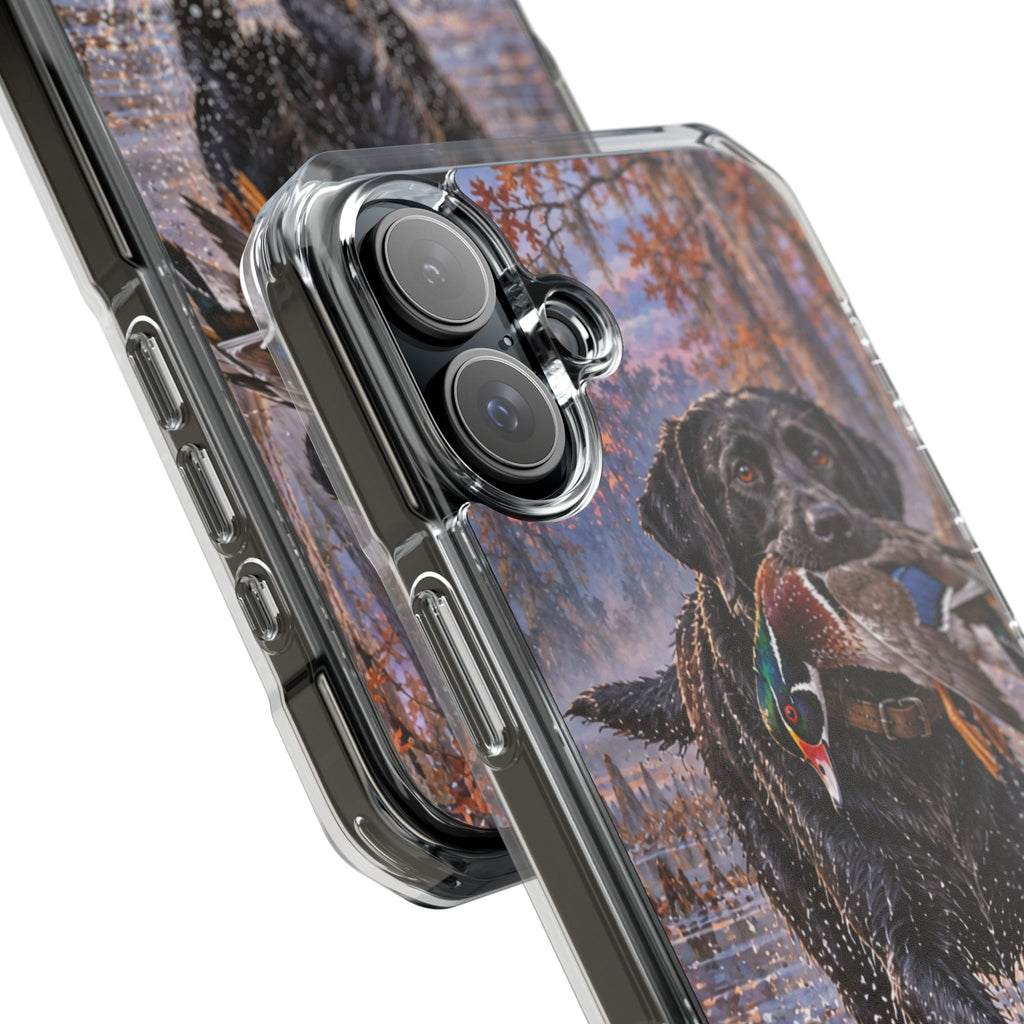 Clear Magnetic Phone Case — Black Lab with Duck swamp