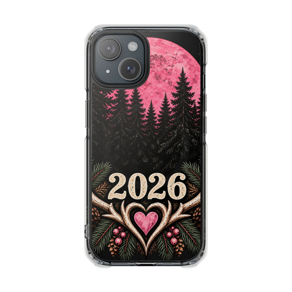 2026 Pink Moon Forest Phone Case — Clear Magnetic Protective Cover