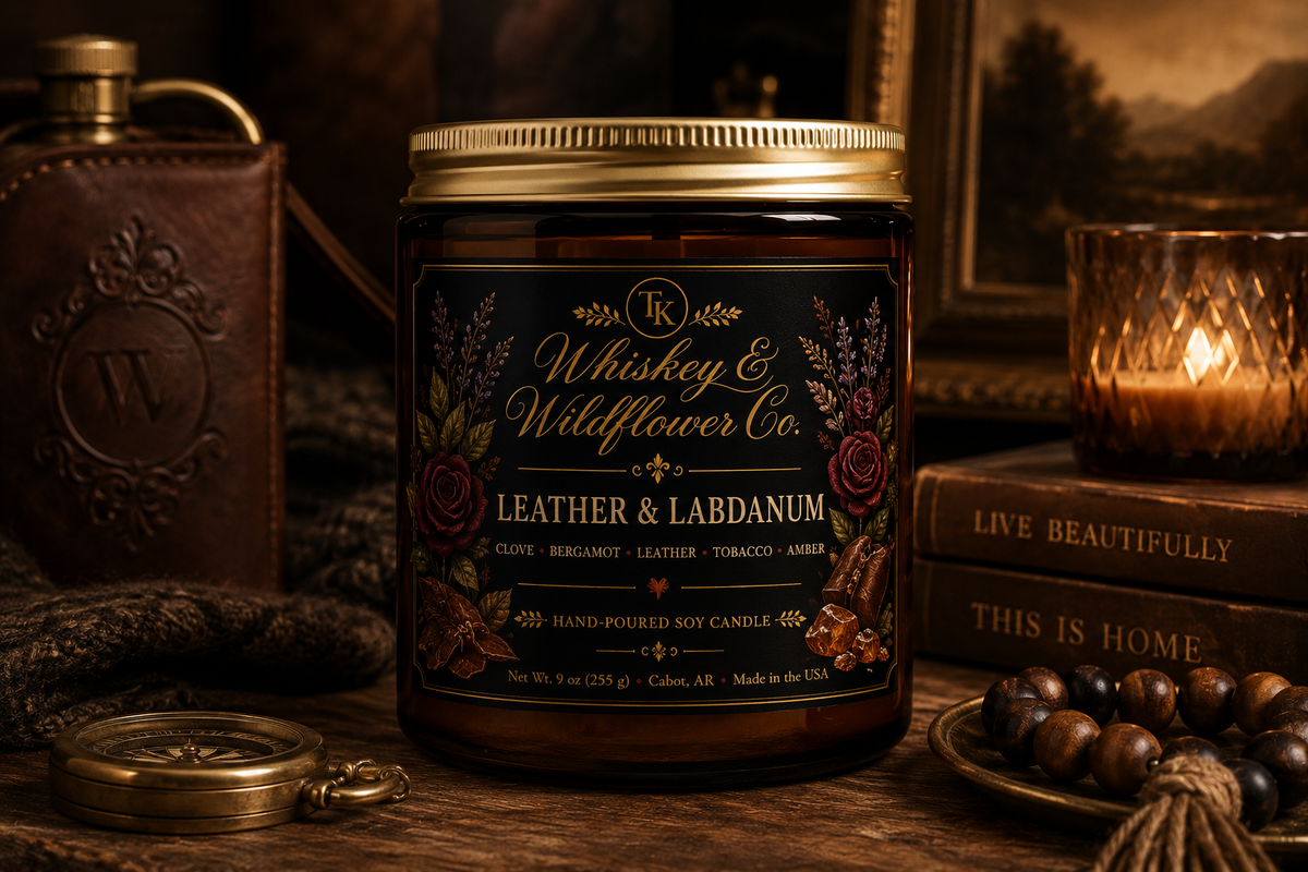 Leather & Labdanum Candle Amber Jar 9oz