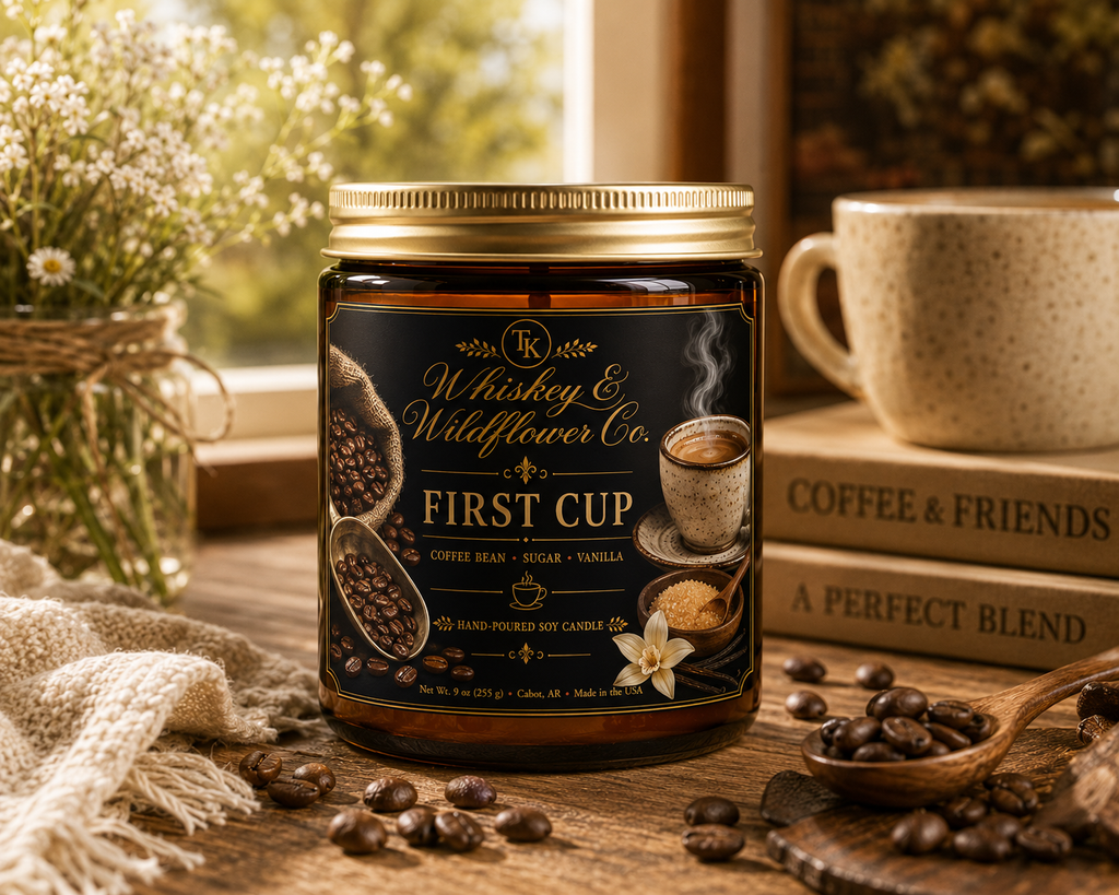 First Cup Coffee Candle Amber Jar 9oz