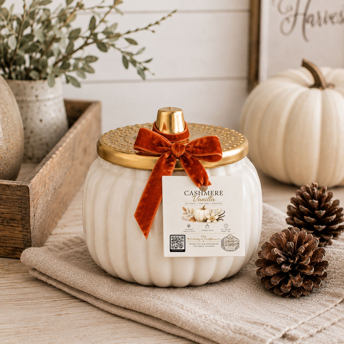 Cashmere Vanilla - Ivory Harvest Ceramic Pumpkin Candle