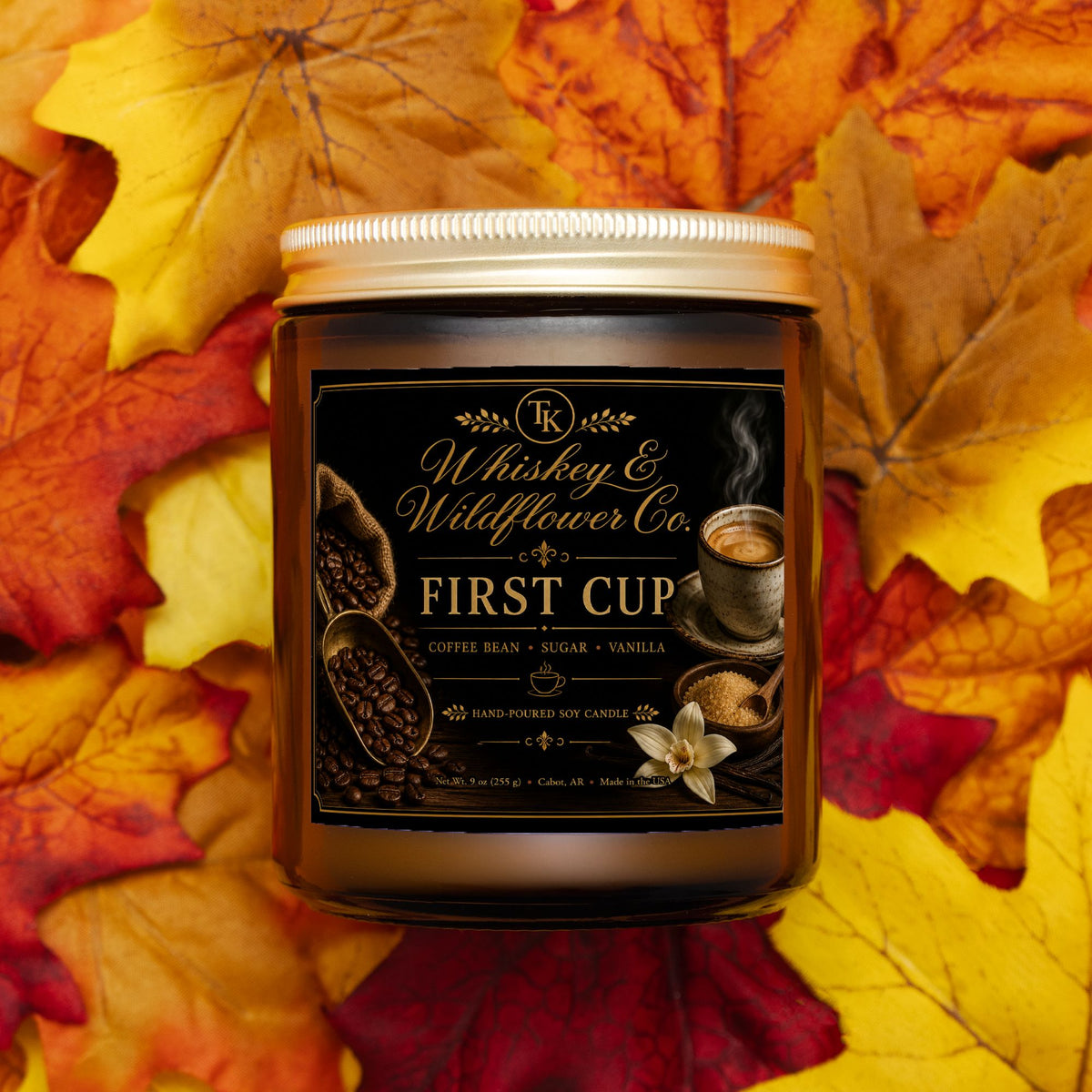 First Cup Coffee Candle Amber Jar 9oz