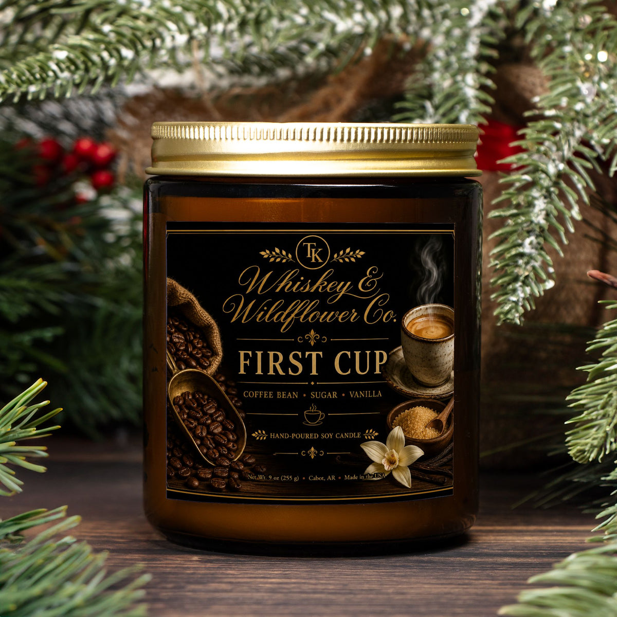 First Cup Coffee Candle Amber Jar 9oz