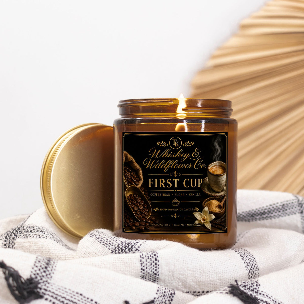 First Cup Coffee Candle Amber Jar 9oz