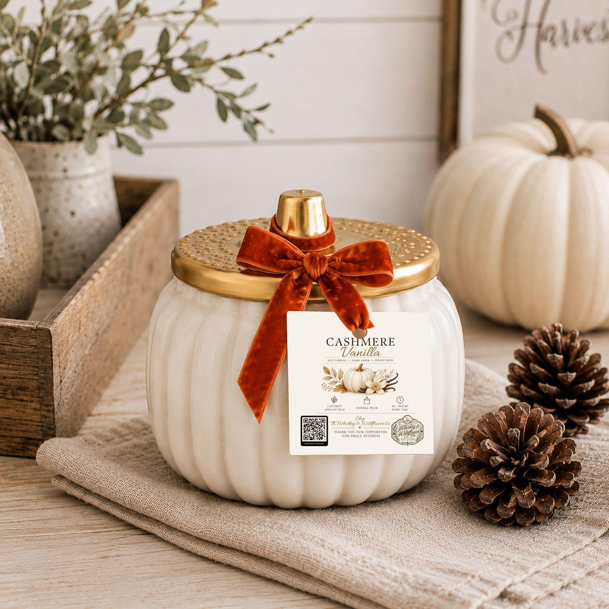 Cashmere Vanilla - Ivory Harvest Ceramic Pumpkin Candle