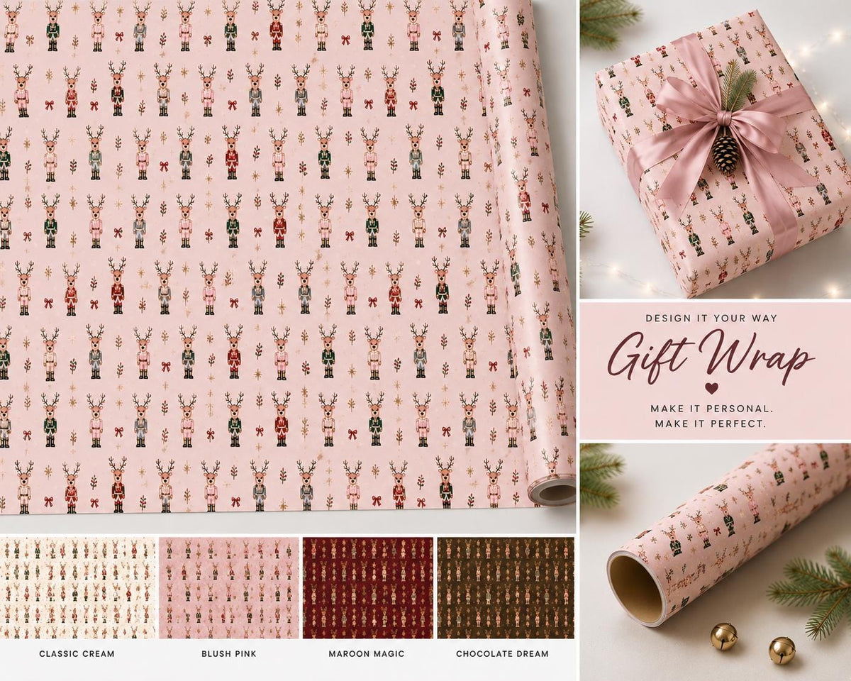 Wrapping Paper Roll Nutcracker Reindeer— Customizable 'Print It Your Way' Gift Wrap