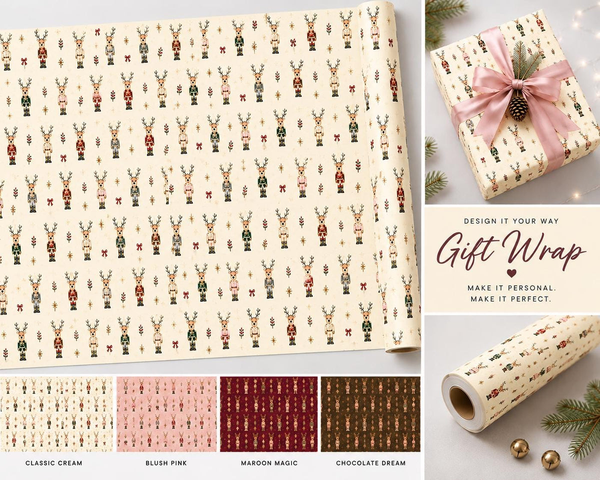 Wrapping Paper Roll Nutcracker Reindeer— Customizable 'Print It Your Way' Gift Wrap
