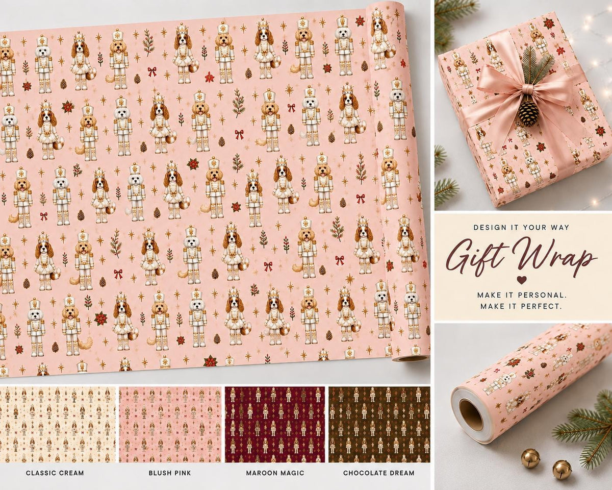 Wrapping Paper Roll Nutcracker Dogs— Customizable 'Print It Your Way' Gift Wrap