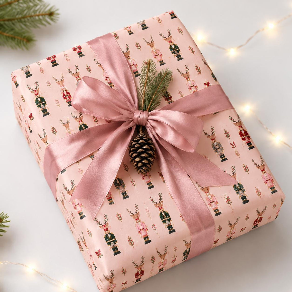 Wrapping Paper Roll Pink Nutcracker Reindeer Customizable 'Print It Your Way' Gift Wrap