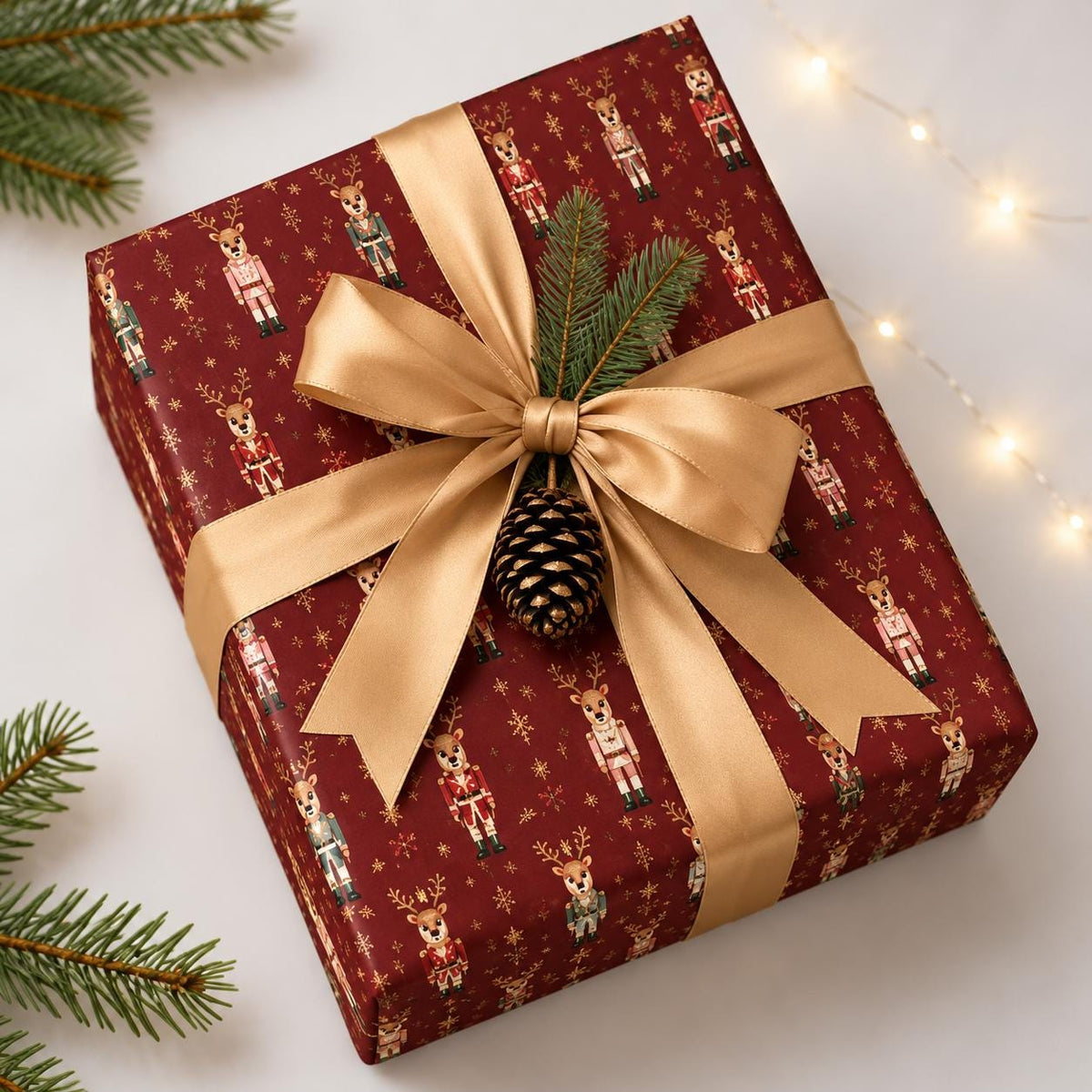 Wrapping Paper Roll Maroon Nutcracker Reindeer Customizable 'Print It Your Way' Gift Wrap