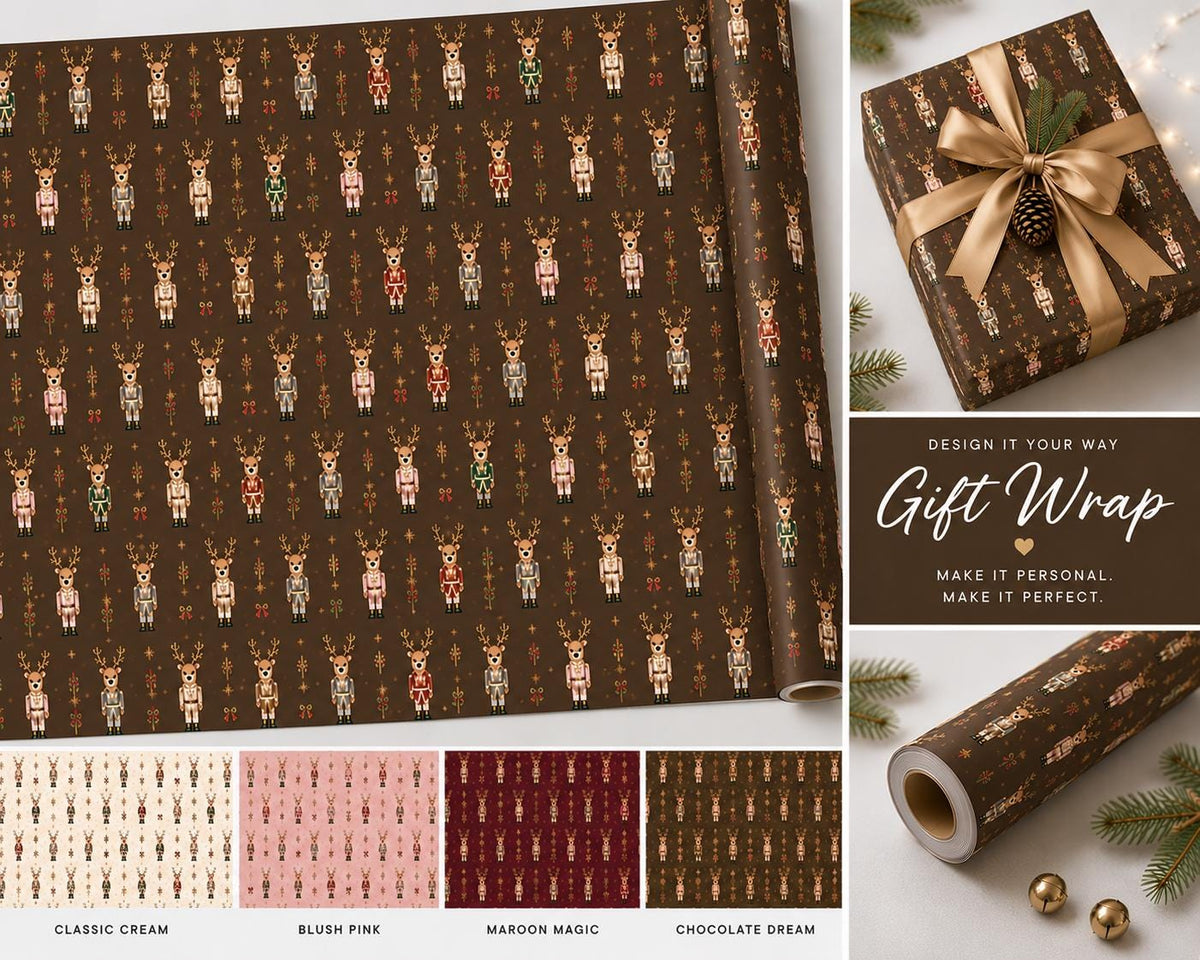 Wrapping Paper Roll Nutcracker Reindeer— Customizable 'Print It Your Way' Gift Wrap