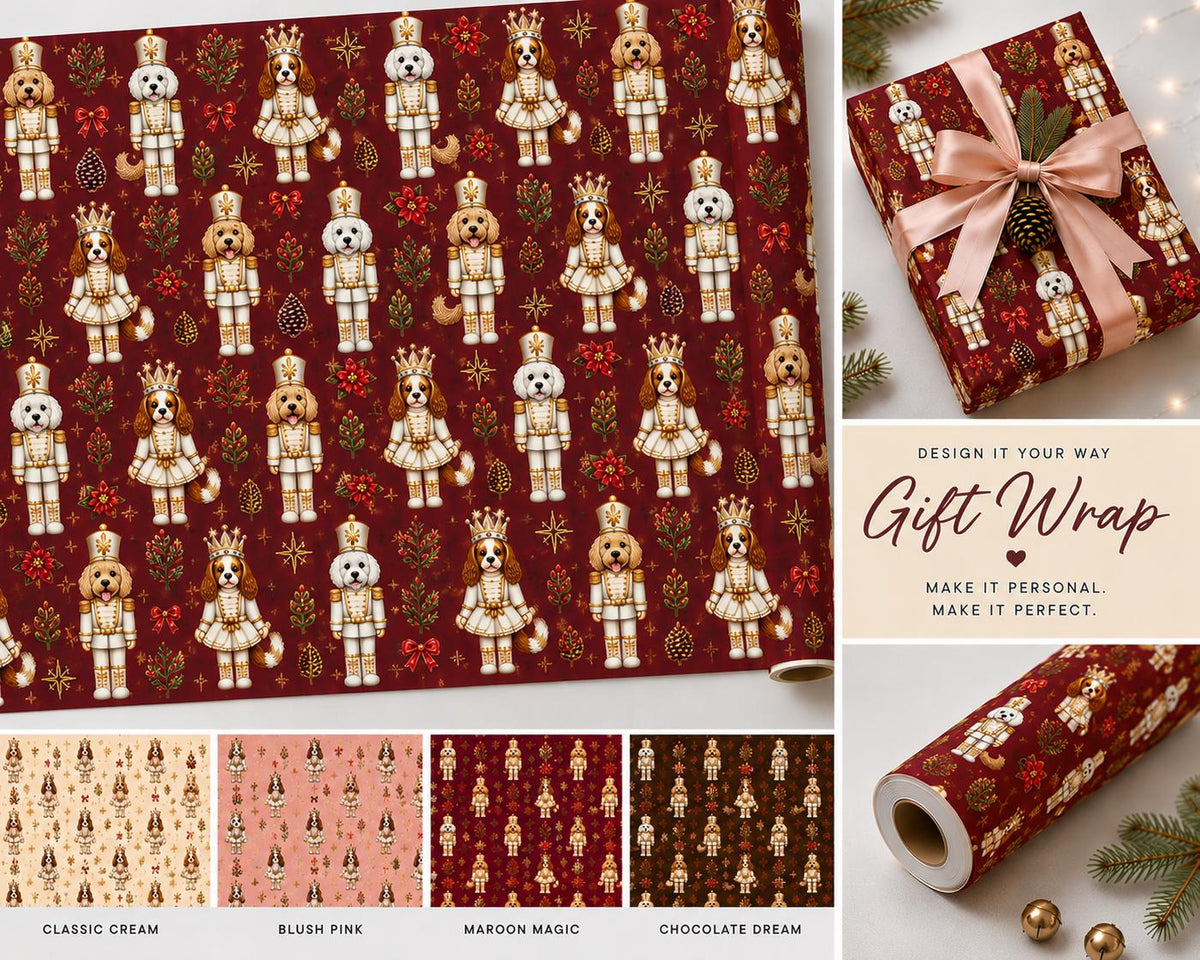 Wrapping Paper Roll Nutcracker Dogs— Customizable 'Print It Your Way' Gift Wrap